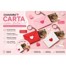 Chaveiro de carta com foto, presente criativo, dia dos namorados, mimo, casa, casamento, lembrancinha.