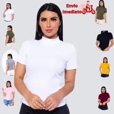 Blusinha Gola Alta Manga Curta Feminina Canelada Moda Evangélica Casual Veste Super Bem