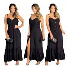 Vestido Longo Feminino Com Botões Frontal Roupa Na Moda Alcinha Regulável Muito Lindo
