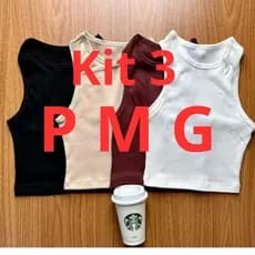 Kit 3 Cropped Feminino Casual Regata Feminina Ribana Modelo Crope Nadador Top Básico Justo Tendência Moda Verão