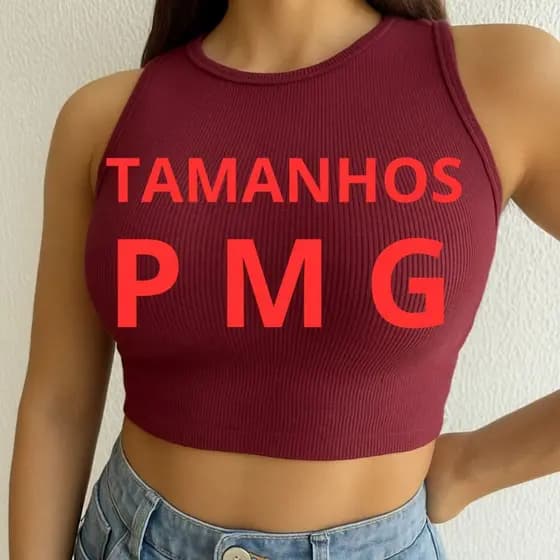 Cropped Top Feminino Regata Ribana Cropedi Malha Canelada Justa Confortável Casual Moderna Estilosa Roupa Moda Casual
