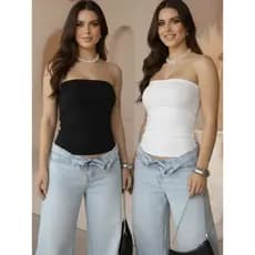 Kit 2 Top Tube Blusinha Feminina Forrado Busto RoupaTubinho Modinha Casual Tendência Verão Promoção