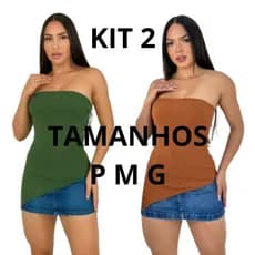 Kit 2 Bata Tomara que Caia Com Bojo Assimétrica Malha Canelada Ribana Fenda Regata Charmosa Elegante