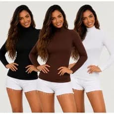 Blusa Blusinha Frio Feminina Manga Longa Segunda Pele Gola Alta Tendência Frio Must-Have do Inverno Looks Promoção