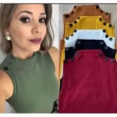 Blusinha Feminina Botão Ombro Regata Gola Alta Sem Bojo Blusa Moda Lindíssima