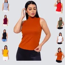 Blusa Regata Feminina Gola Alta Sem Bojo Básica Canelada Blusinha Super Fashion