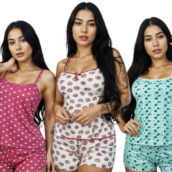 Kit 03 Baby Doll Short Doll Short de Dormir Pijama Feminino Conjunto em Liganete