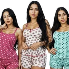 Kit 03 Baby Doll Short Doll Short de Dormir Pijama Feminino Conjunto em Liganete