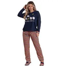 Pijama Longo de Frio Flanelado Feminino Adulto de Suede Estampado