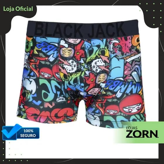 Cueca Box Boxer Kit com 10 Black Jack Estampadas Originais Microfibra Roupa Masculina