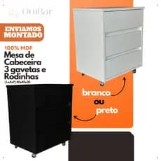 Mesa de Cabeceira Para Apoio 3 Gavetas Com Rodinhas Mdf