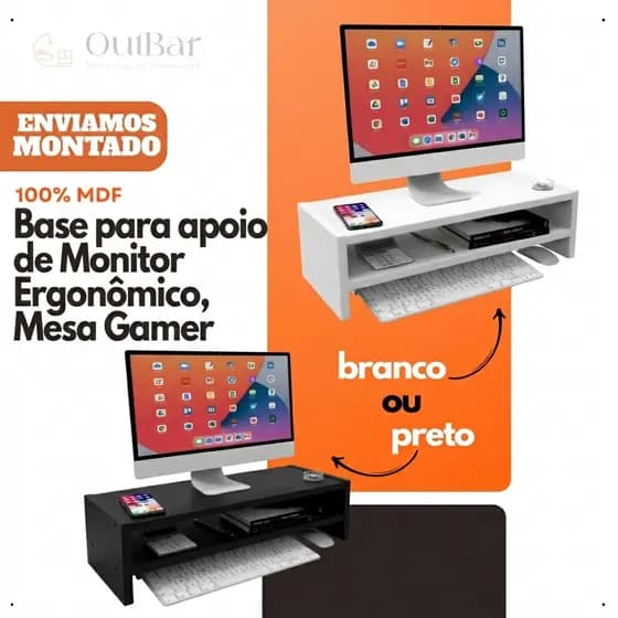 Suporte Base Monitor Elevador Ergonômico MDF 50cm Mesa Gamer