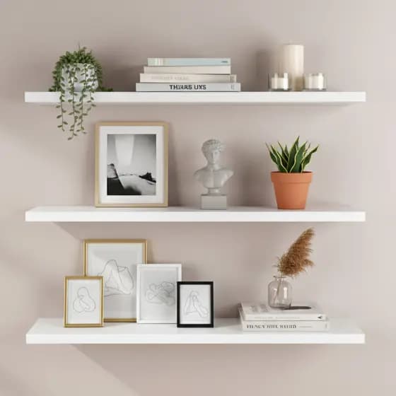 Kit 03 Prateleiras 50x15cm MDF Branco Quarto Cozinha Banheiro Decoração Escritório Madeira Livros