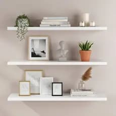 Kit 03 Prateleiras 50x15cm MDF Branco Quarto Cozinha Banheiro Decoração Escritório Madeira Livros
