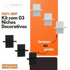Kit com 03 Nichos Decorativos Para Sala Banheiro Quarto Em Mdf