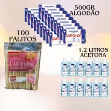 Kit Manicure Unha Acetona/Removedor de Esmalte Algodão Palito de Cutículas