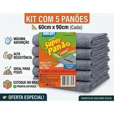 Kit 5 Panos de Chão Alklin Super Panão Azul 60x90cm Grande Alta Absorção