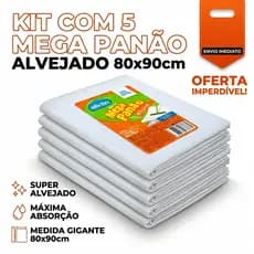 Kit 5 Pano De Chão Alvejado Branco Alklin Mega Panão 80x90 Grande