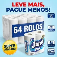 PAPEL HIGIENICO JUMU PLUS FOLHA SIMPLES 30MT 64 ROLOS 16X4