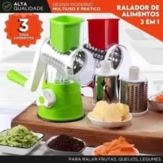 Fatiador Ralador Cortador de Queijos e Legumes Giratório 3 em 1 Multiuso Manual 3 Lâminas Para Queijos e Legumes Facilit