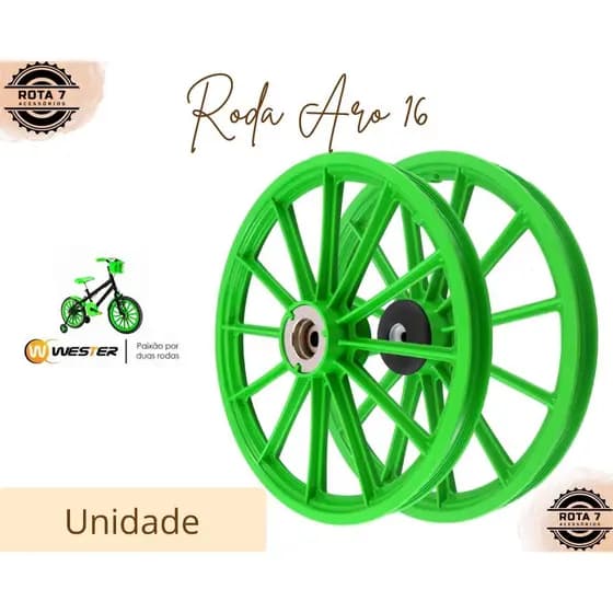 Roda Nylon Plástico Aro 16 Verde Bicicleta Infantil Bike - Wester