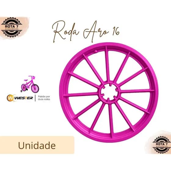 Roda Nylon Plástico Aro 16 Rosa Bicicleta Infantil Bike - Wester