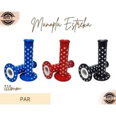 Manopla BMX Azul Vermelha Preta Estrelas Brancas 120mm Bicicleta Bike