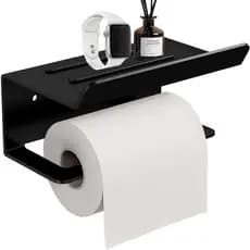 Porta Papel Higiênico Com Suporte Preto Aço Inox
