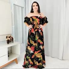 Vestido Feminino Longo Com Lastex na cintura