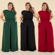Macacão Festa Feminino Plus Size Social Pantalona Longo Moda Evangélica Elegante - Original
