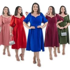 vestido feminino midi/social/evangélico/forrado/com bojo e lastex