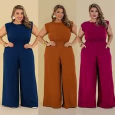 Macacão Longo Pantalona Plus Size Feminino Casual Social Festa do P ao XXG