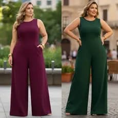Macacão Feminino Longo Plus Size Feminino Pantalona Elegante Ajustável Elástico Confortável Sofisticado Zíper P ao 54