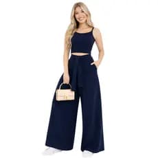 Conjunto Feminino Luxo Pantalona Elegante Chic Fluida Cropped Ajustável