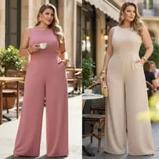 Macacão Longo Plus Size Pantalona Feminino Casual Social Elegante Com Elástico Nas Costas Sem Cinto