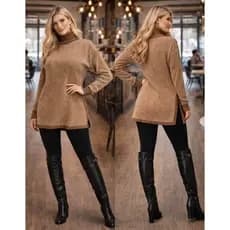 Blusa Feminina Alongada de Inverno Tricot Quentinha Gola Alta Moderna