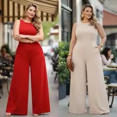 Macacão Pantalona Longo Plus Size Feminino Casual Chic Ajustável Confortável Com Zíper Sem Cinto