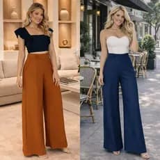 Calça Social Feminina Pantalona Cintura Alta Bolsos Laterais Look Sofisticado Chic