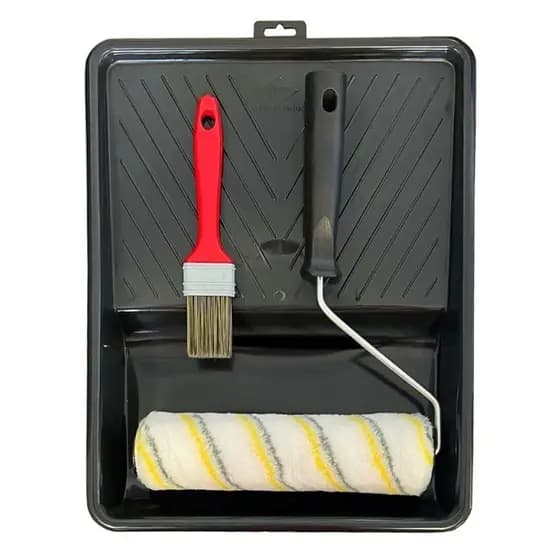 Kit Pintura Rolo Lã Sintética 23cm + Trincha 1.1/2 + Suporte e Bandeja