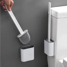 Escova Sanitária De Silicone Para Limpar Privada Banheiro Vaso Sanitário Com Suporte para parede..