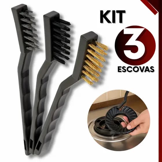 Kit 3 Escovas Multiuso – Aço, Latão e Nylon | Limpeza Pesada e Profissional