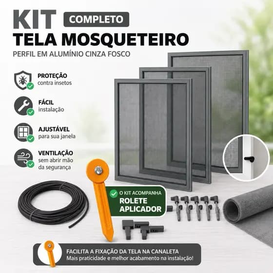 Tela Mosquiteira Alumínio Cinza Fosco Sob Medida | Anti Insetos, Fácil Instalação, Kit Completo com Travas Removíveis