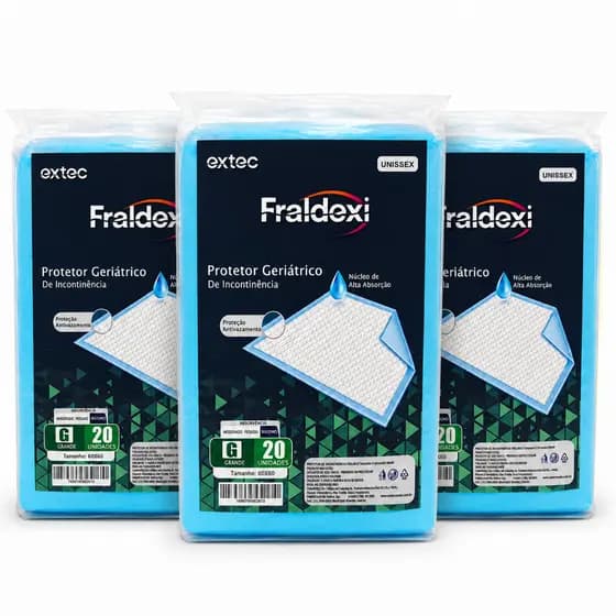 60un Protetor Incontinência Idosos Descartável 60x60cm Cuidados Especiais 3 pct com 20un
