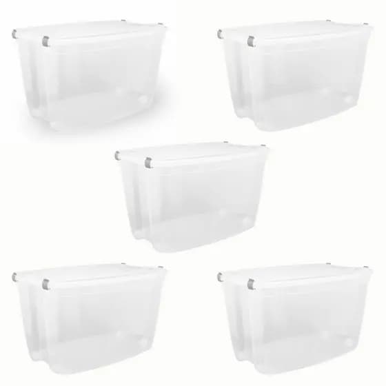 Organizador 5un 78l Alto com Rodinhas Grande Transparente
