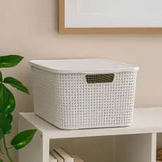 CAIXA ORGANIZADORA GRANDE RATTAN 20L BRANCO ARMARIO COZINHA BRINQUEDO