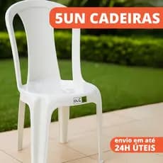 Kit Jogo com 5 Cadeiras Plástico Resistente Branca para Festa Varanda Jardim E Piscina