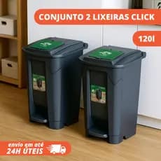 Conjunto 2 Lixeiras Click 120l Com Pedal e Roda Preta