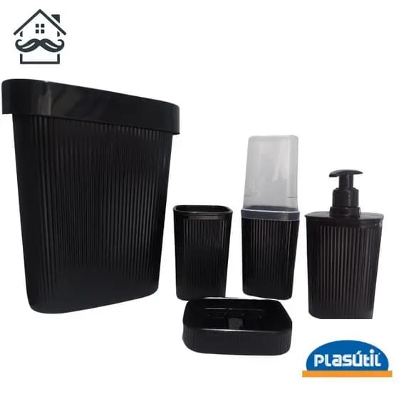 Kit para banheiro/lavabo Plasútil (Porta escovas/dispenser/porta cotonetes/saboneteira/lixeira)
