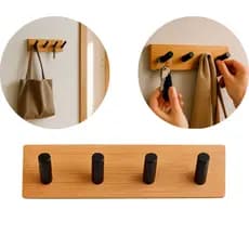 Gancho Adesivo Clink Madeira e Metal Bambu| Suporte Parede Multiuso Toalha Roupa Bolsa