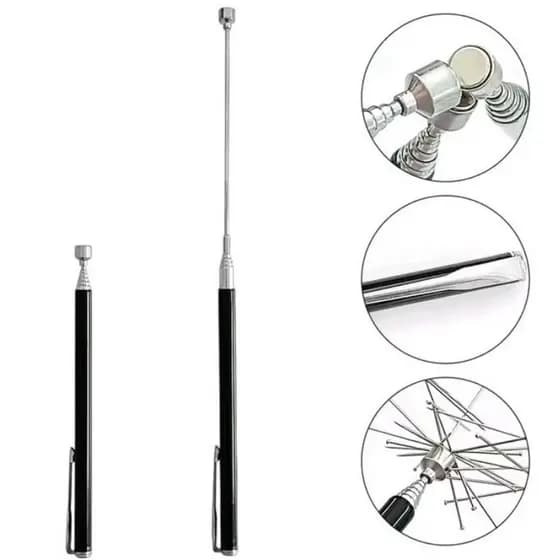 Bastão formato de caneta com prendedor  de bolso causa telescópico 66 cm aberto ponta magnética magnetismo pega objetos